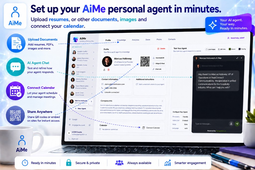 AiMe dashboard for setting up a personal agent in minutes