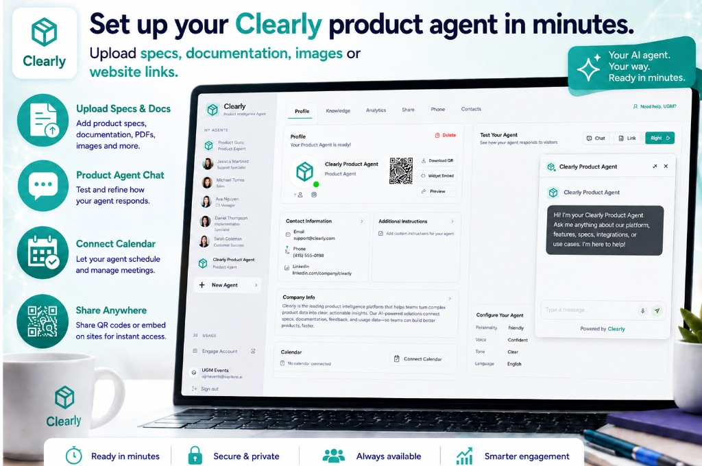 Clearly dashboard for setting up a product AI expert in minutes