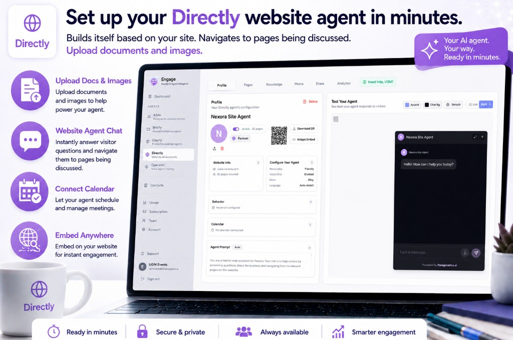 Directly dashboard for setting up a website AI agent from a single URL